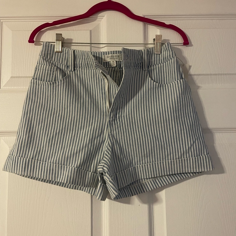 Stylish Blue Striped Jean Shorts